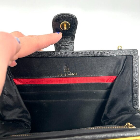 BIENEN DAVIS Vintage 1950's Black Leather Accordion Square Hand Bag Purse - Picture 8 of 8
